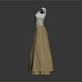 Man Wearing White And Brown Long Dress With Long Sleeves Waist Decoration And Flowy Hem
