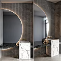 Elegant Luxury Bathroom Vanity Design With Round Mirrors LED Lighting And Marble Countertop