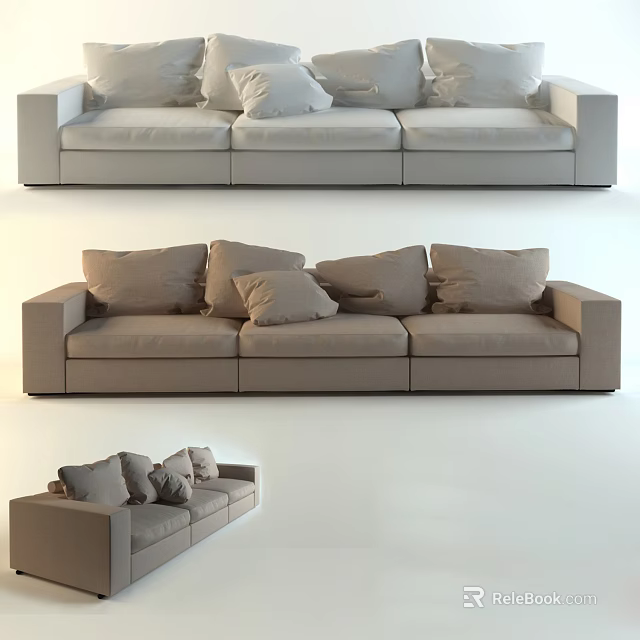 Modern Three Seater Sofa With Neutral Colored Plush Cushions And Comfortable Design 3d model