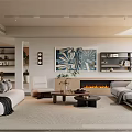 Quiet living room sofa combination floor lamp potted fireplace background wall 3d model
