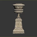 Stone Carved Intricate Decorative Pillar With Round Top Bowl And Square Base