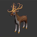 Cute Deer With Yellow Curly Antlers Brown Body White Spots And Blue Eyes