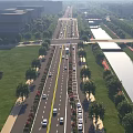 Wide Urban Road Infrastructure With Central Yellow Line Trees Vehicles And Canal