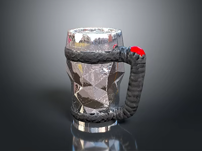 Metallic Mug With Diamond Cut Texture Black Braided Band And Red Accent Handle 3d model