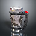 Metallic Mug With Diamond Cut Texture Black Braided Band And Red Accent Handle