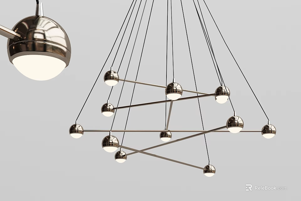 Modern Geometric Chandelier With Metal Structure And Multiple Hanging Bulbs 3d model 