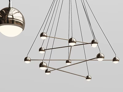 Modern Geometric Chandelier With Metal Structure And Multiple Hanging Bulbs 3d model