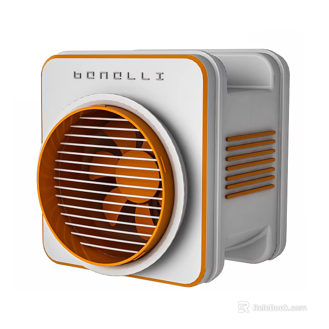 Bonelli Industrial Ventilation Fan With White And Orange Grille Design And Side Slots 3d model 