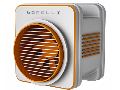 Bonelli Industrial Ventilation Fan With White And Orange Grille Design And Side Slots 3d model