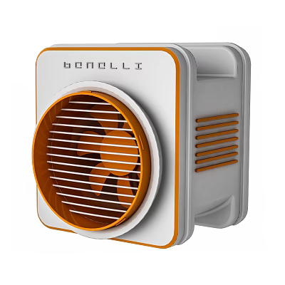 Bonelli Industrial Ventilation Fan With White And Orange Grille Design And Side Slots 3d model