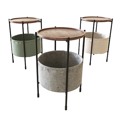 Modern Coffee Tables With Wooden Tops Metal Frames And Green Gray Beige Fabric Storage Baskets 3d model