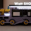Watt SHOW Shockwave Train Restaurant Building Components With Wheels Windows And Signboard 3d model