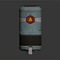 Silver Cylindrical Chemical Weapon Device With Red Warning Sign And Asbestos Content