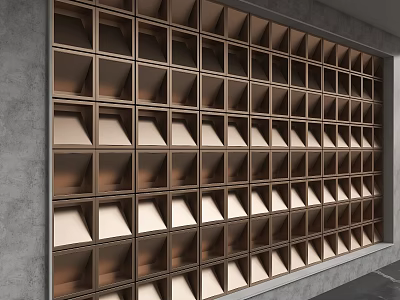 Copper Metal Square Accent Wall Neatly Arranged With Gray Backdrop Modern Design 3d model