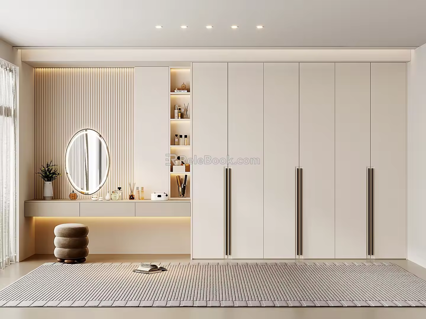 Modern wardrobe cream dressing table wardrobe all-in-one cabinet combination 3d model