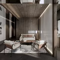 Modern Meeting Room Interior With Gray Tones Wooden Wall Sofa And Chairs