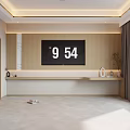 Elegant Modern Hotel Guest Room Interior With Marble Patterned Wall Double Bed And Bedside Lamps