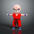 Cartoon Character In Red Martial Arts Uniform With Bald Head Three Dot Eyebrows Standing Pose