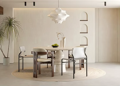 Modern Restaurant Chandelier Dining Table and Chair Round Dining Table 3d model