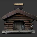 Handcrafted Miniature Wooden Cabin Model With Tile Roof Chimney And Square Base