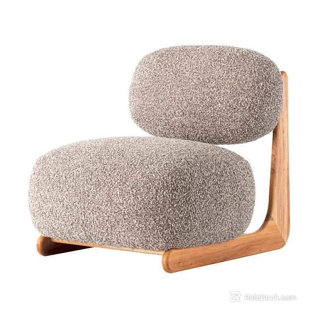 Cozy Lounge Chair With Soft Plush Fabric And Light Wooden Frame 3d model 
