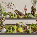 Lush Moss Decorative Scene With Stones Small Trees And Nutcracker Soldiers