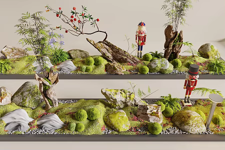 Modern moss landscape stone green plant potted dead wood green plant ornaments landscape stone 3d model