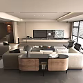 Modern Living Room Interior With Comfortable Sofa Coffee Table TV Wall And Large Windows