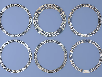 Six Circular Geometric Carvings On Blue Background Display Artistic Patterns 3d model