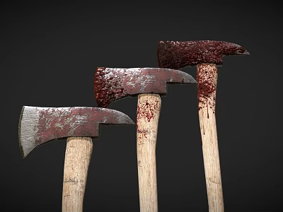 Inflatable Axe Models With Bloody Effect Wooden Handles On Black Background 3d model