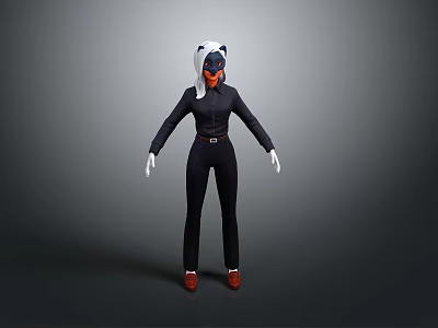 3D Character Model With Black Jumpsuit White Gloves Red Shoes White Ears And Black Mask 3d model