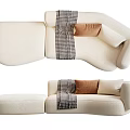 Beige Sectional Sofa With Curved Design Throw Blanket And Decorative Pillows 3d model