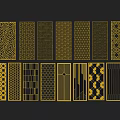 Multiple Modern Room Dividers With Gold Black Frames And Intricate Geometric Patterns