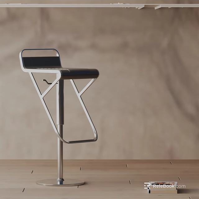 Modern Bar Stool With Metal Frame Black Seat On Wooden Floor And Light Colored Wall 3d model 