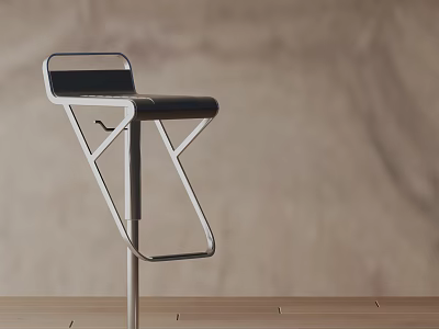 Modern Bar Stool With Metal Frame Black Seat On Wooden Floor And Light Colored Wall 3d model