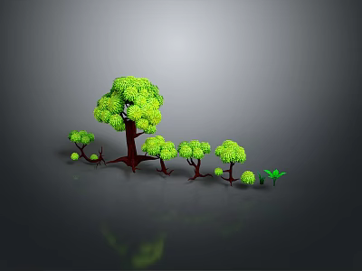 Green Plants Arrangement With Main Tree And Smaller Trees In Landscape 3d model