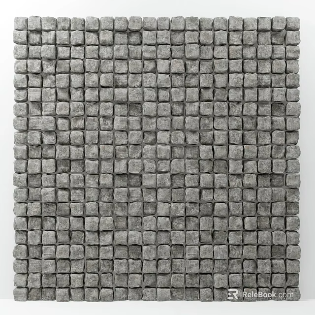 Contemporary Gray Square Tile Feature Wall With Textured Geometric Pattern Design And Uniform Arrangement 3d model