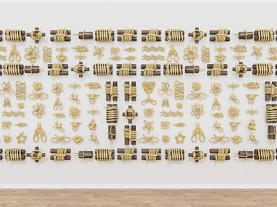 Golden And Black Decorative Ornaments In Various Shapes Arranged On White Background 3d model