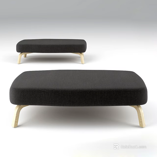 Minimalist Black Upholstered Ottoman With Light Wooden Legs Modern Design 3d model 