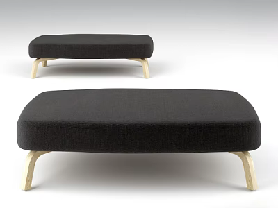 Minimalist Black Upholstered Ottoman With Light Wooden Legs Modern Design 3d model