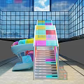 Colorful Indoor Playground Equipment in Modern Glass Building With Staircase And Slide Design