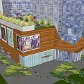 Modern Commercial Complex Interior Design With Glass Curtain Walls Wooden Structures And Art Installations