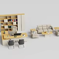 Modern Minimalist Office Desk Setup With Bookshelf Sofa And Coffee Table 3d model