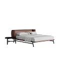 Modern Double Bed With Brown Leather Headboard Metal Frame And Side Table 3d model