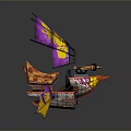 Unique Decorative Model With Purple And Yellow Dragon Pattern Wings And Small House Structure