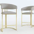 Modern Gray Upholstered Bar Stools With Gold Metal Frame And Curved Backrest 3d model