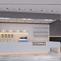 Bubble Tea Shop Modern Interior Featuring White Counter Take Here Signs And Glass Shelves
