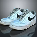 White Perforated Sneakers With Black Logo Gray Laces And Colorful Sole Splatters