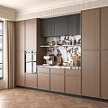 Modern Wooden Wine Cabinet Interior With Open Shelves And Marble Accents