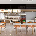 Modern Restaurant Interior With Orange Chairs Metal Tables And Digital Menu Screens